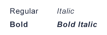 Regular, Italic, Bold, Bold Italic