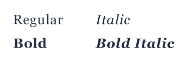 Regular, Italic, Bold, Bold Italic