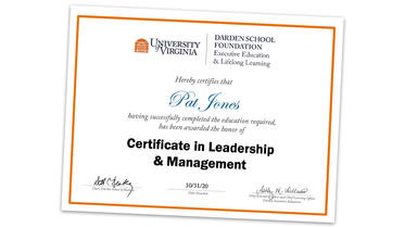 Darden Certificate in Leadership & Management sample