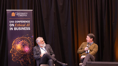 Discussants on stage during the UVA Conference on Ethical AI in Business