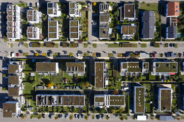 Aerial view of residential housing