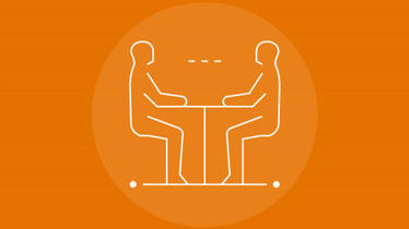 Illustration of people talking at a table